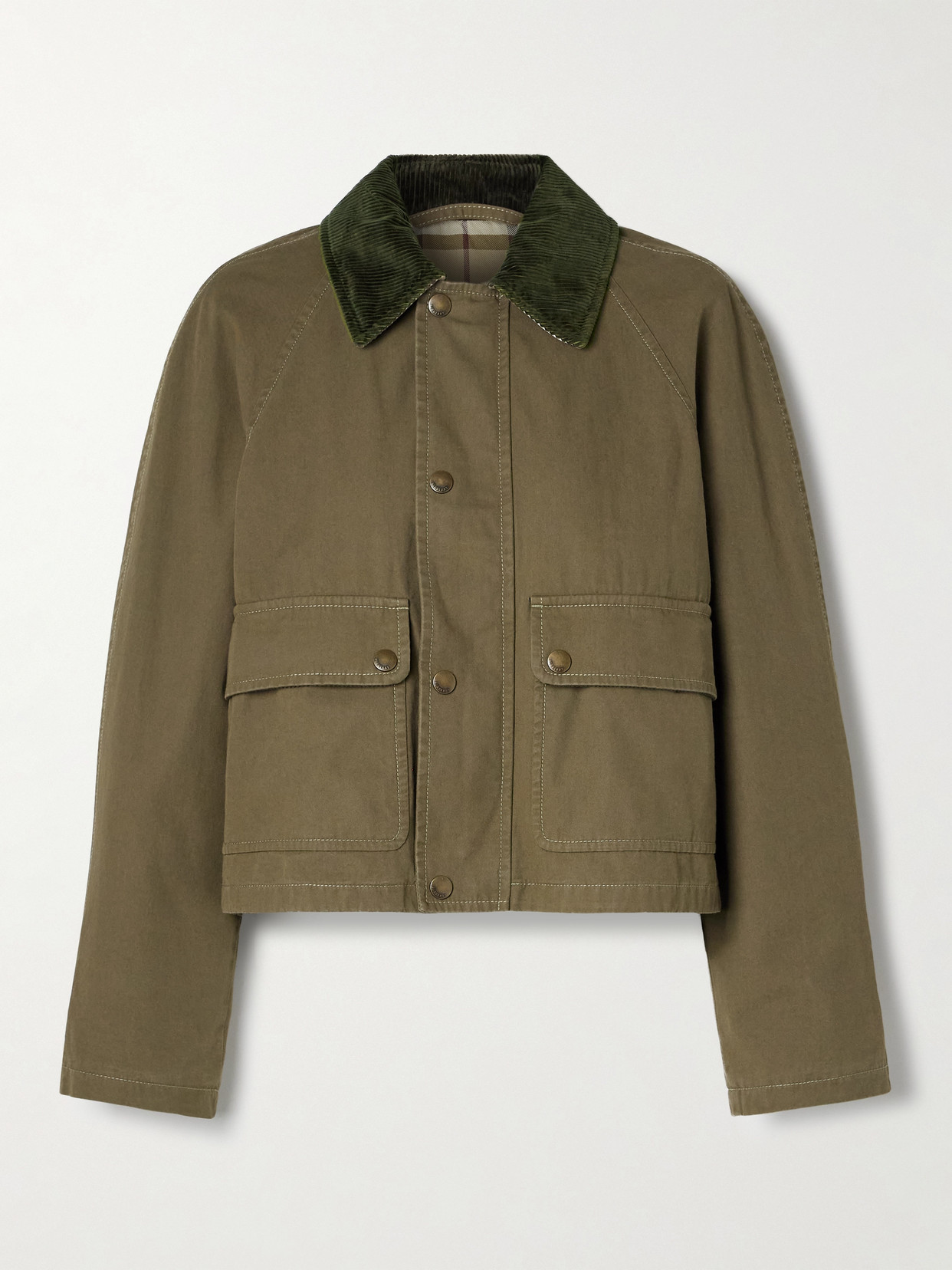 Burberry Corduroy-trimmed Cotton-twill Jacket In Green