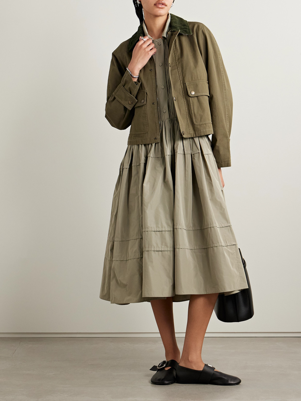 Burberry Corduroy-trimmed Cotton-twill Jacket In Green