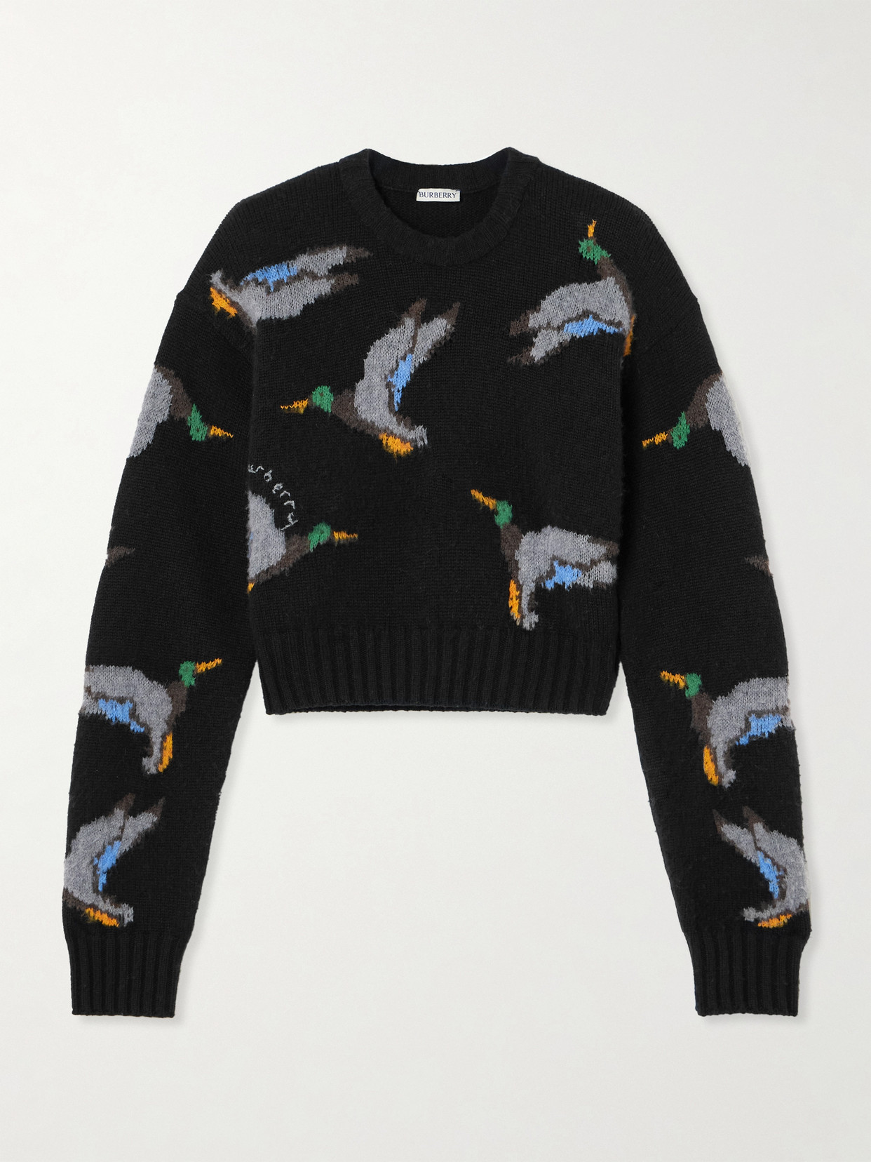Burberry Wool Crew Neck Sweater With Duck Pattern In Black