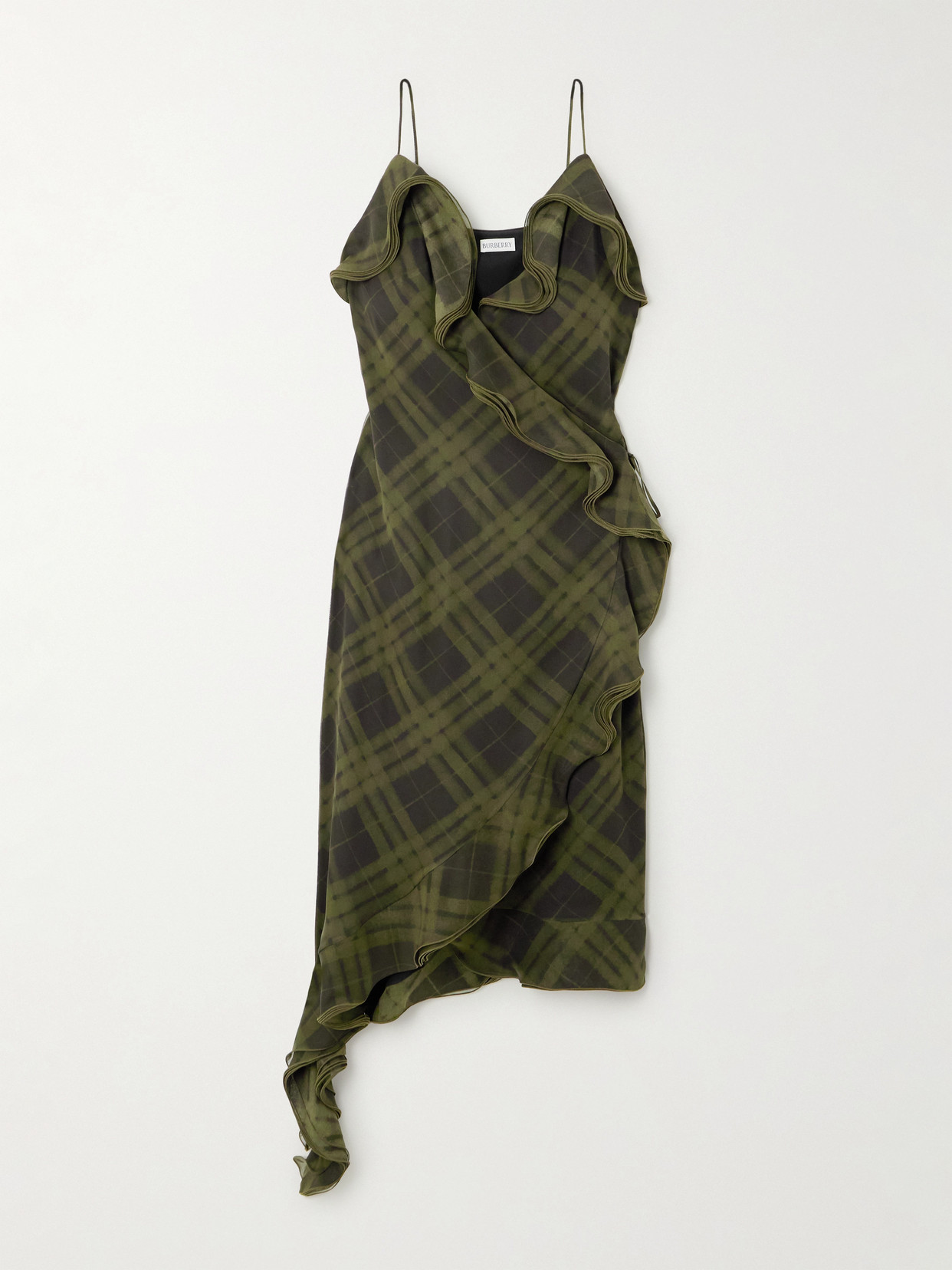 Burberry - Asymmetric Ruffled Checked Silk-crepe Dress - Green