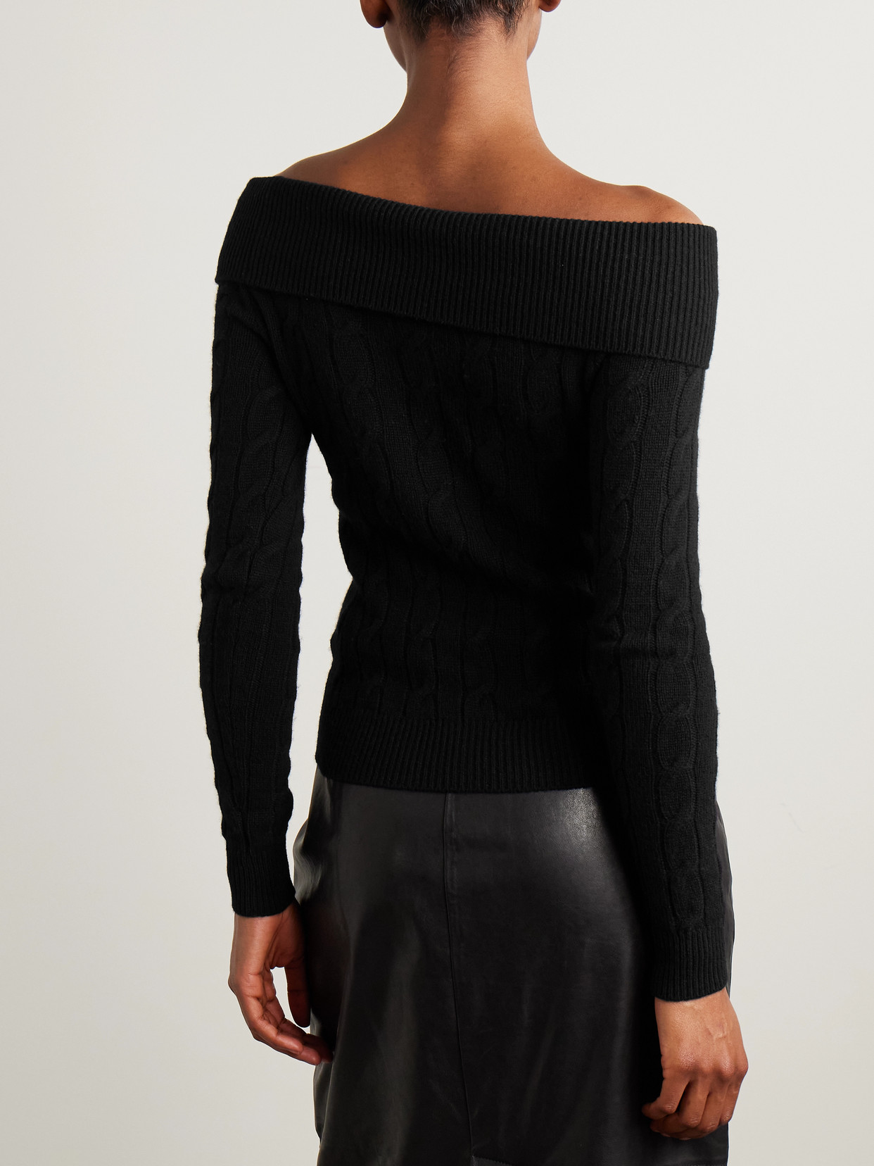 Polo Ralph Lauren Off-the-shoulder Cable-knit Cashmere-blend Sweater In Black