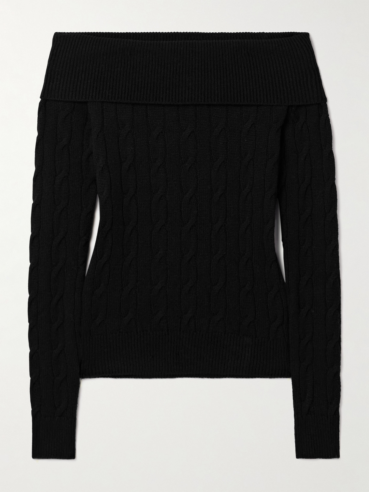 Polo Ralph Lauren Off-the-shoulder Cable-knit Cashmere-blend Sweater In Black