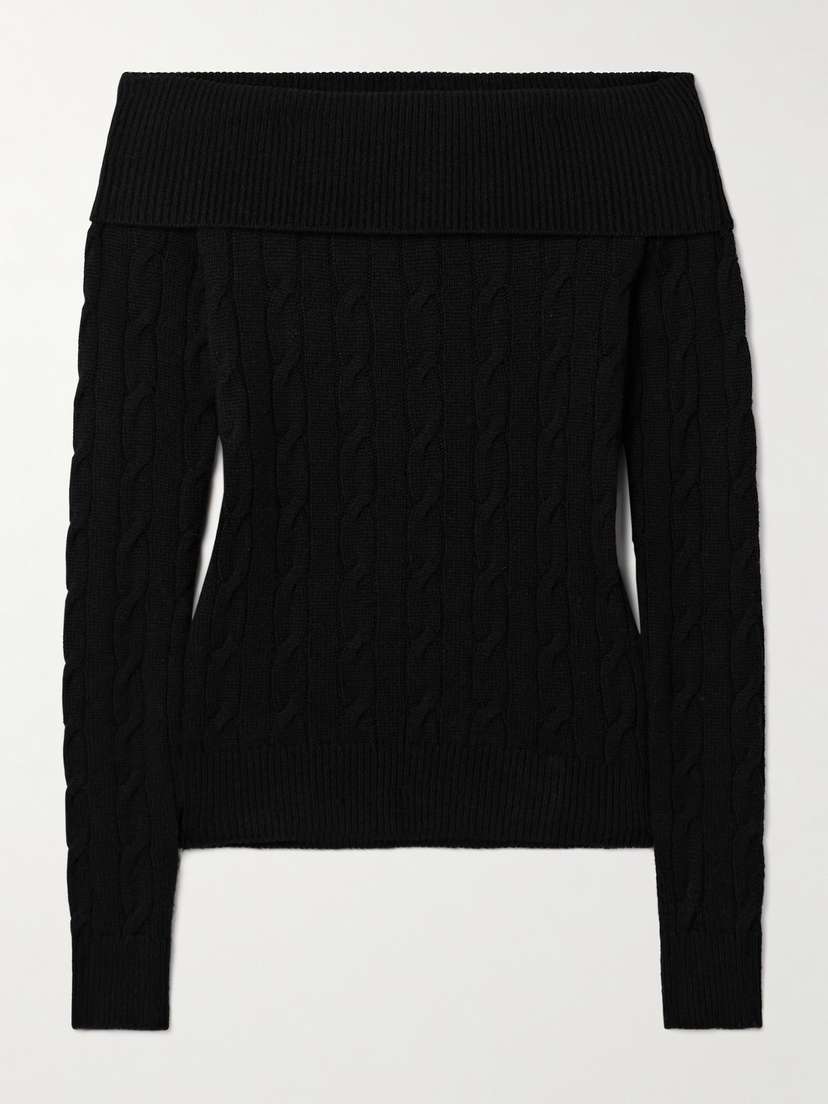 Ralph Lauren Collection Off-the-shoulder Cable-knit Cashmere-blend Sweater