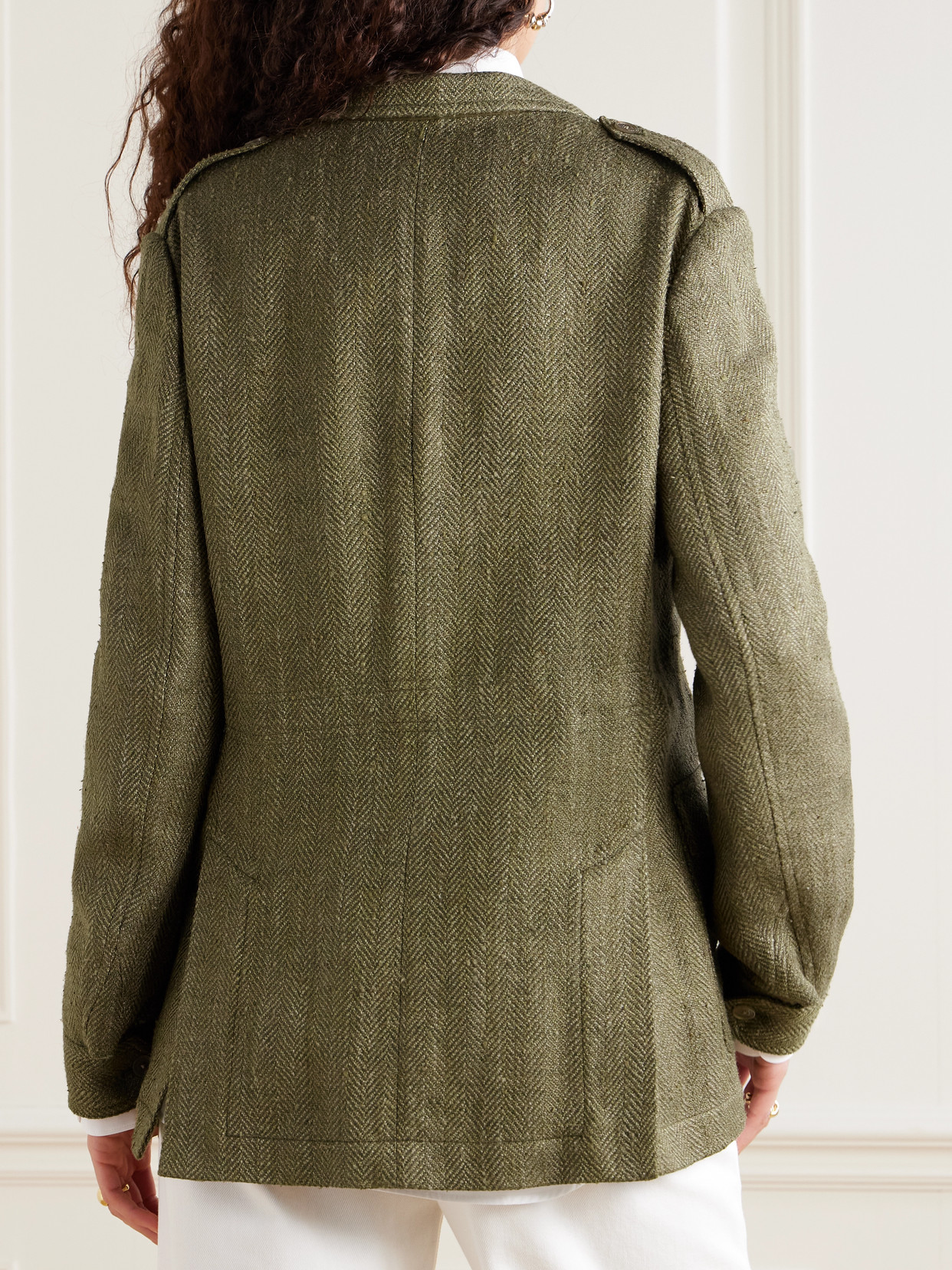 POLO RALPH LAUREN SCHMITT HERRINGBONE SILK AND LINEN-BLEND TWEED BLAZER 