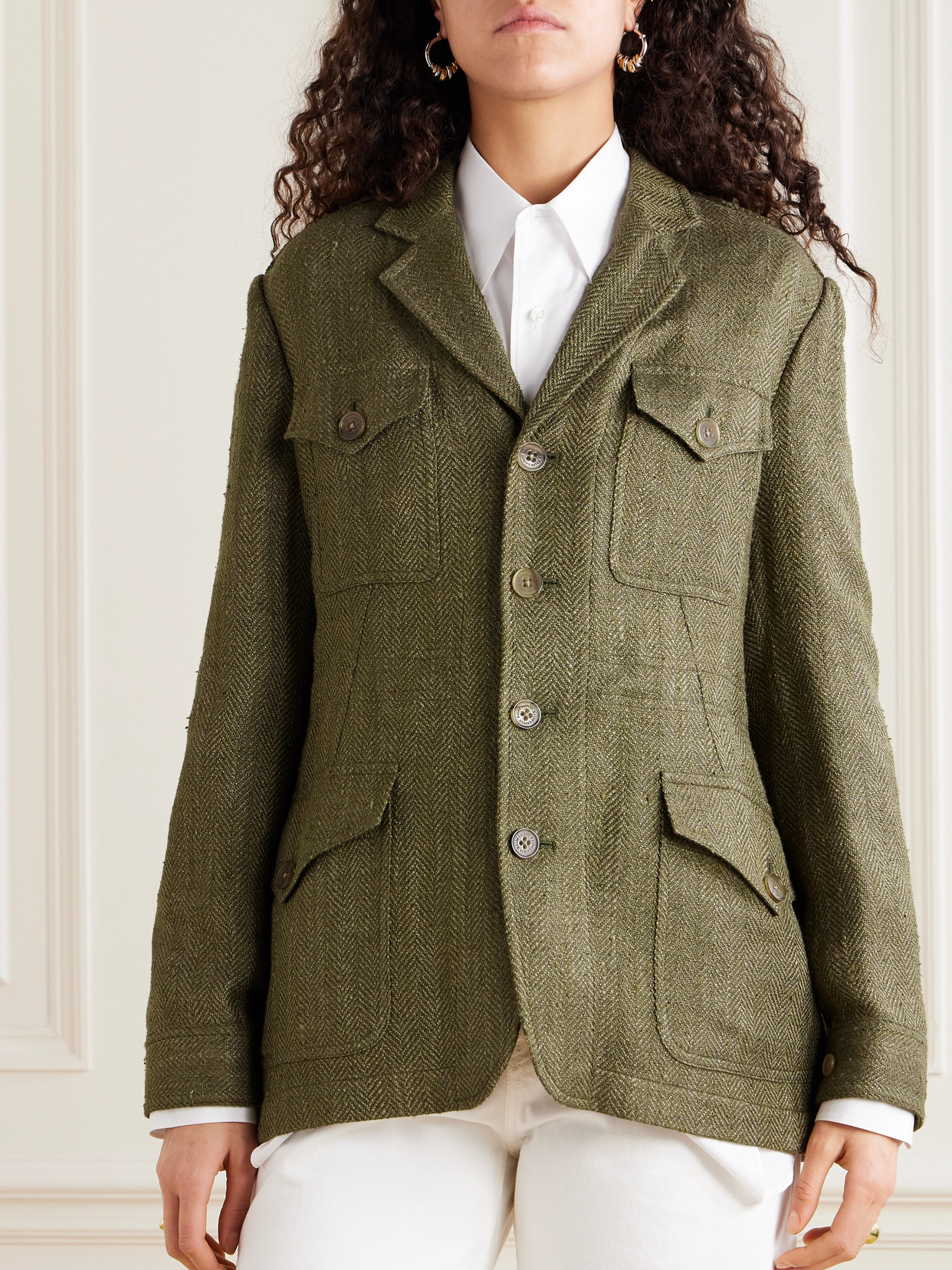 POLO RALPH LAUREN SCHMITT HERRINGBONE SILK AND LINEN-BLEND TWEED BLAZER 
