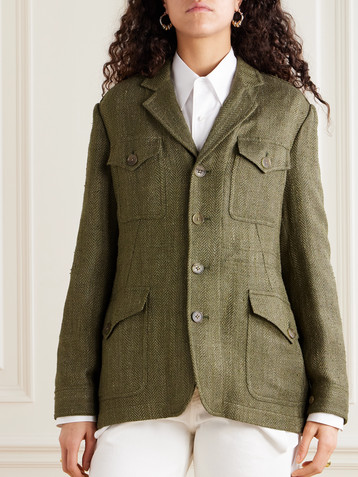 Ralph Lauren Collection Schmitt herringbone silk and linen-blend tweed blazer