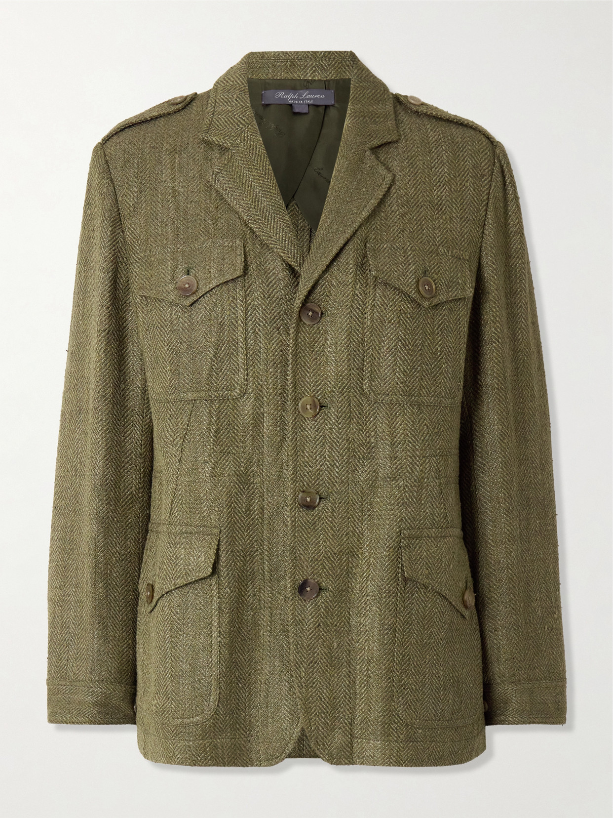 POLO RALPH LAUREN SCHMITT HERRINGBONE SILK AND LINEN-BLEND TWEED BLAZER 