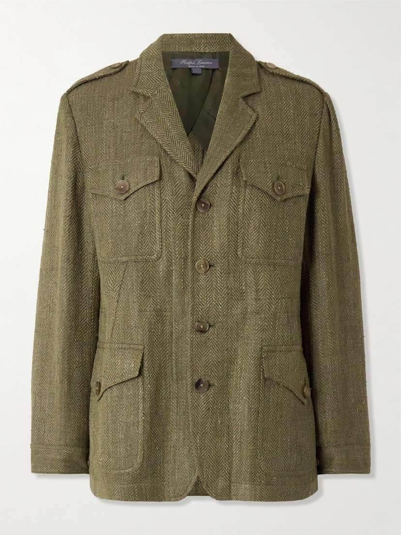 Ralph Lauren Collection Schmitt Herringbone Silk And Linen-blend Tweed Blazer