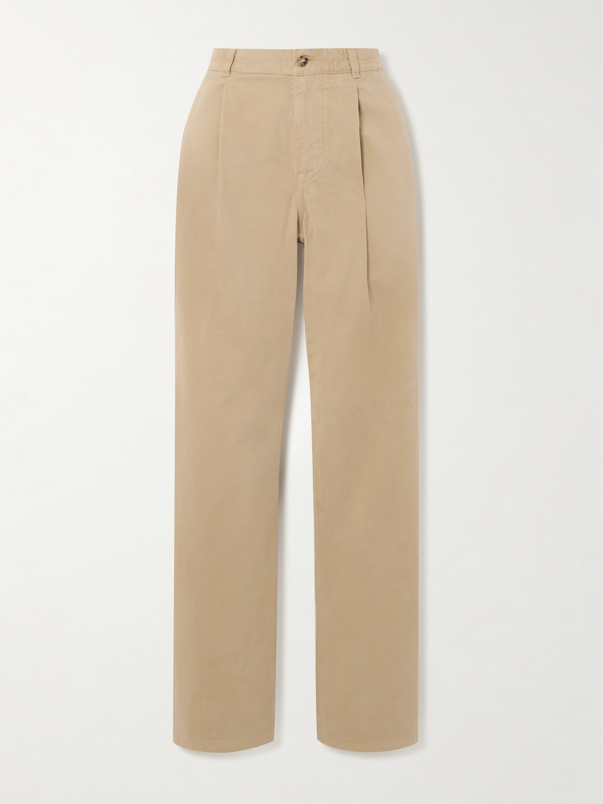 Polo Ralph Lauren Fallon Pleated Brushed Cotton-twill Straight-leg Pants In Brown