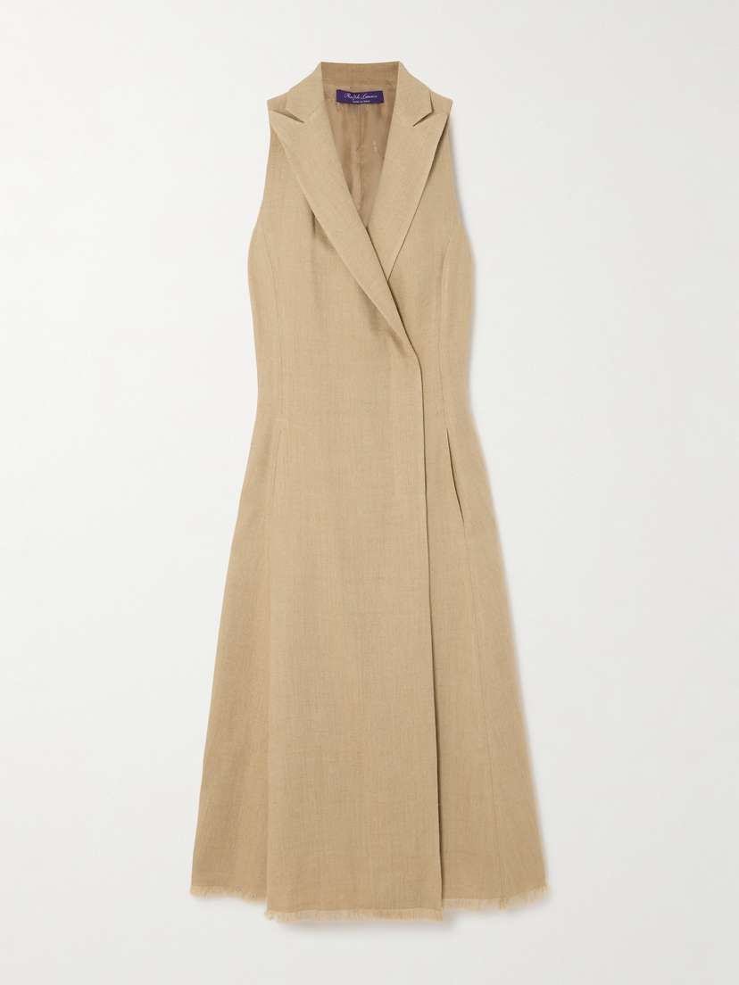 Ralph Lauren Collection Alecia Frayed Silk And Linen-blend Twill Midi Shirt Dress