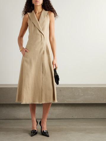 Ralph Lauren Collection Alecia frayed silk and linen-blend twill midi shirt dress
