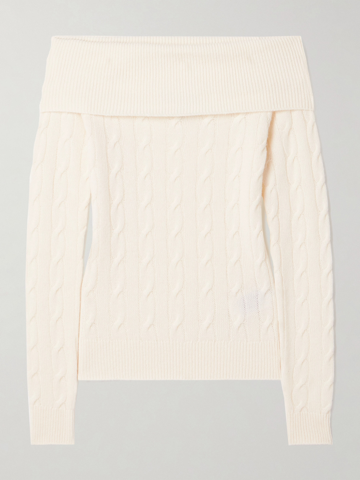 Shop Polo Ralph Lauren Off-the-shoulder Cable-knit Cashmere-blend Sweater In Cream