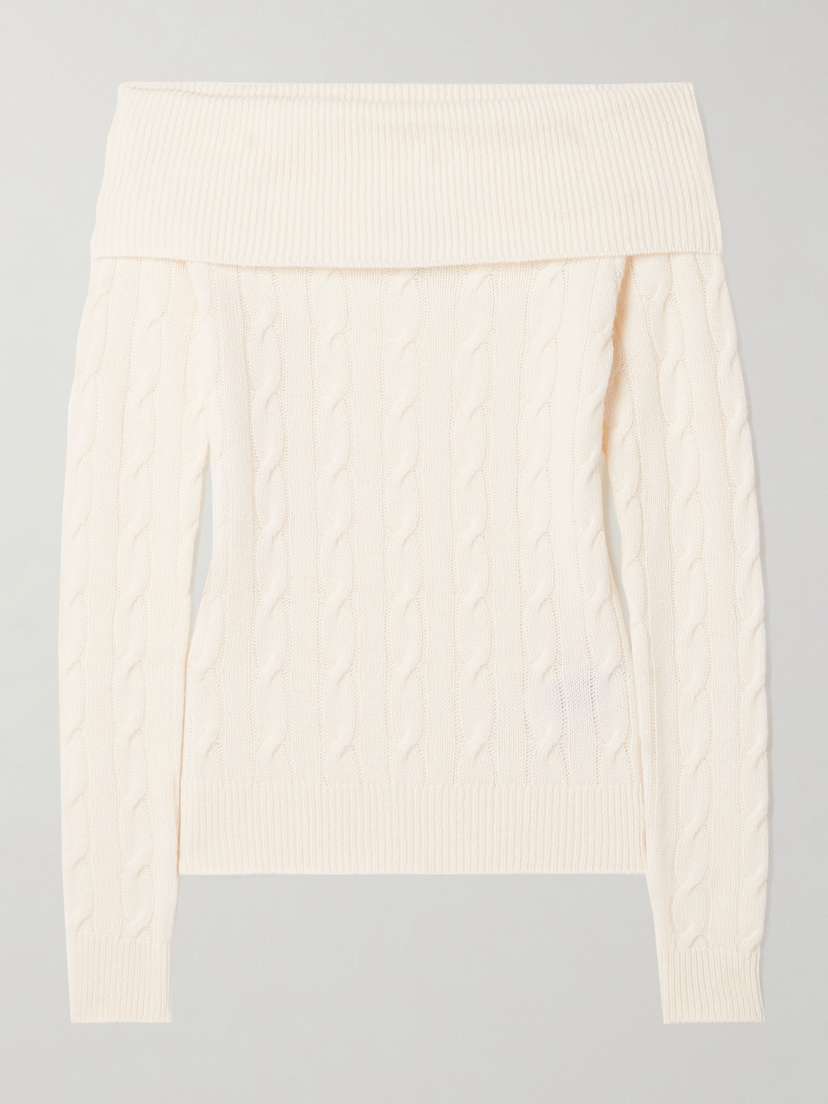Ralph Lauren Collection Off-the-shoulder Cable-knit Cashmere-blend Sweater