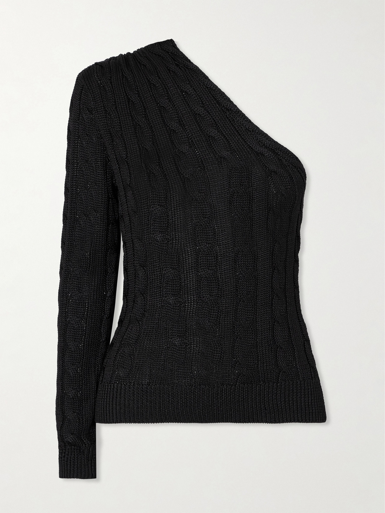 Polo Ralph Lauren One-shoulder Cable-knit Silk Sweater In Black