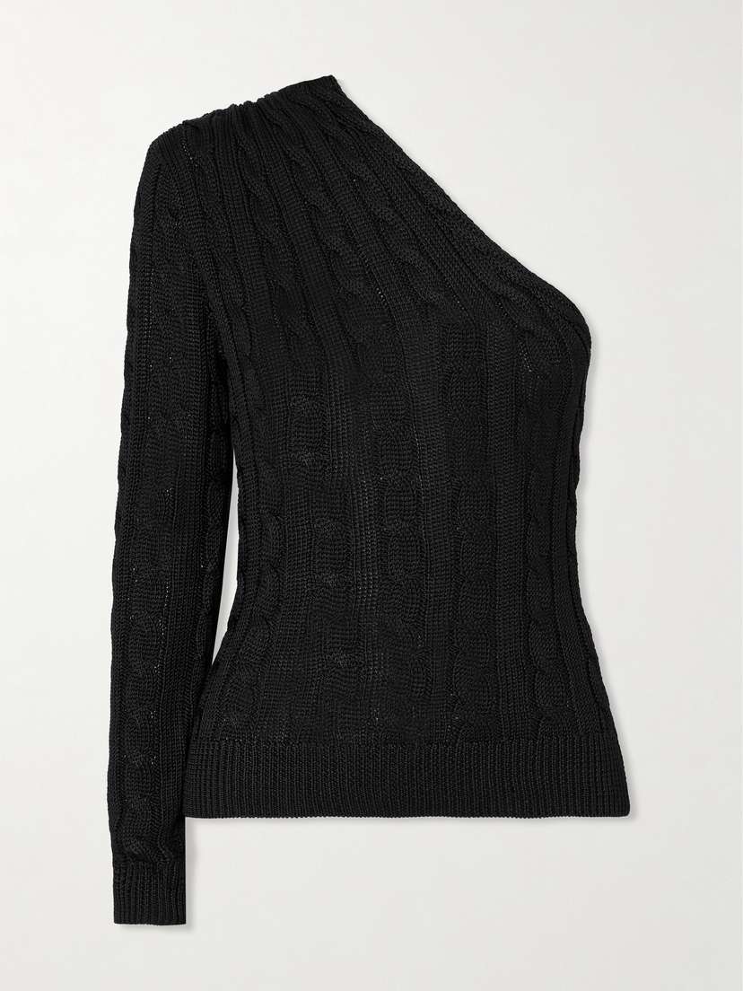 Ralph Lauren Collection One-shoulder Cable-knit Silk Sweater