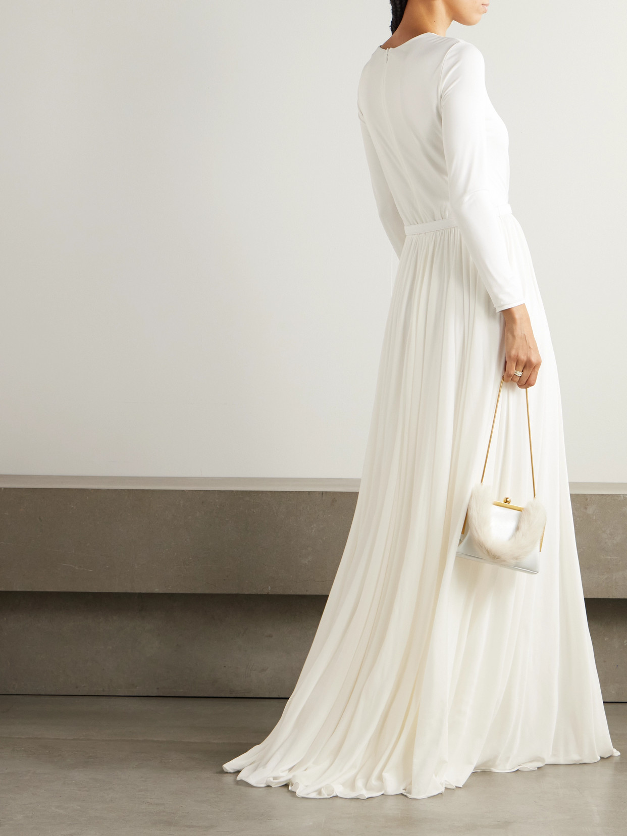 Shop Polo Ralph Lauren Belted Leather-trimmed Pleated Crepe-jersey Maxi Dress In White