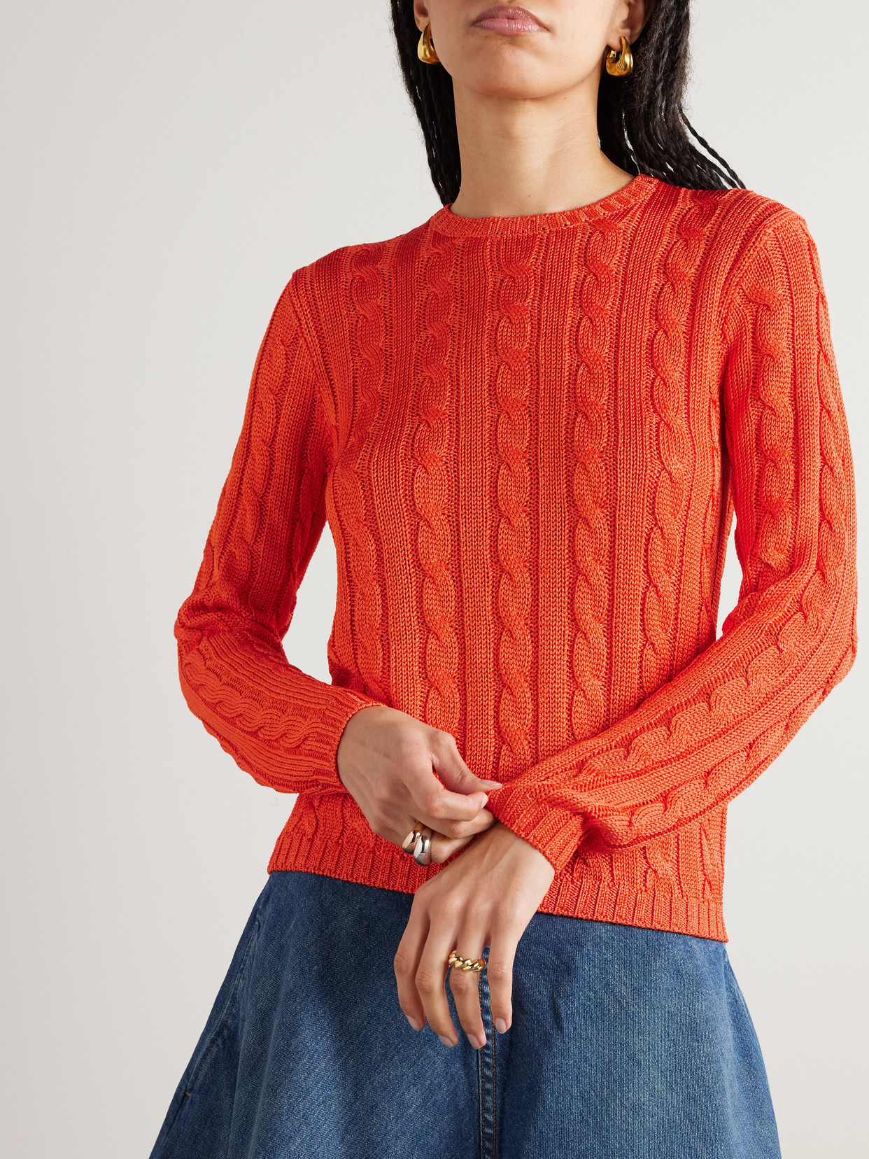 Polo Ralph Lauren Cable-knit Silk Sweater In Orange