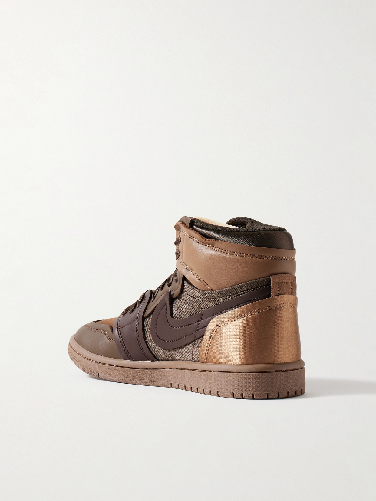 Nike Air Jordan 1 High Satin-trimmed Leather And Twill Sneakers In Brown