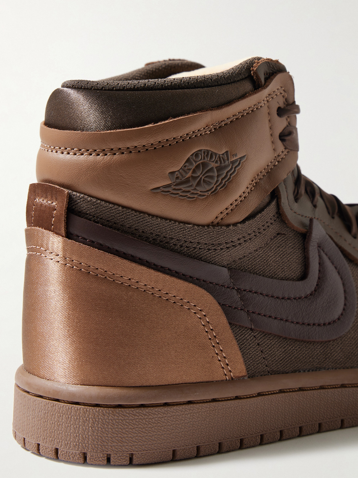 Nike Air Jordan 1 High Satin-trimmed Leather And Twill Sneakers In Brown