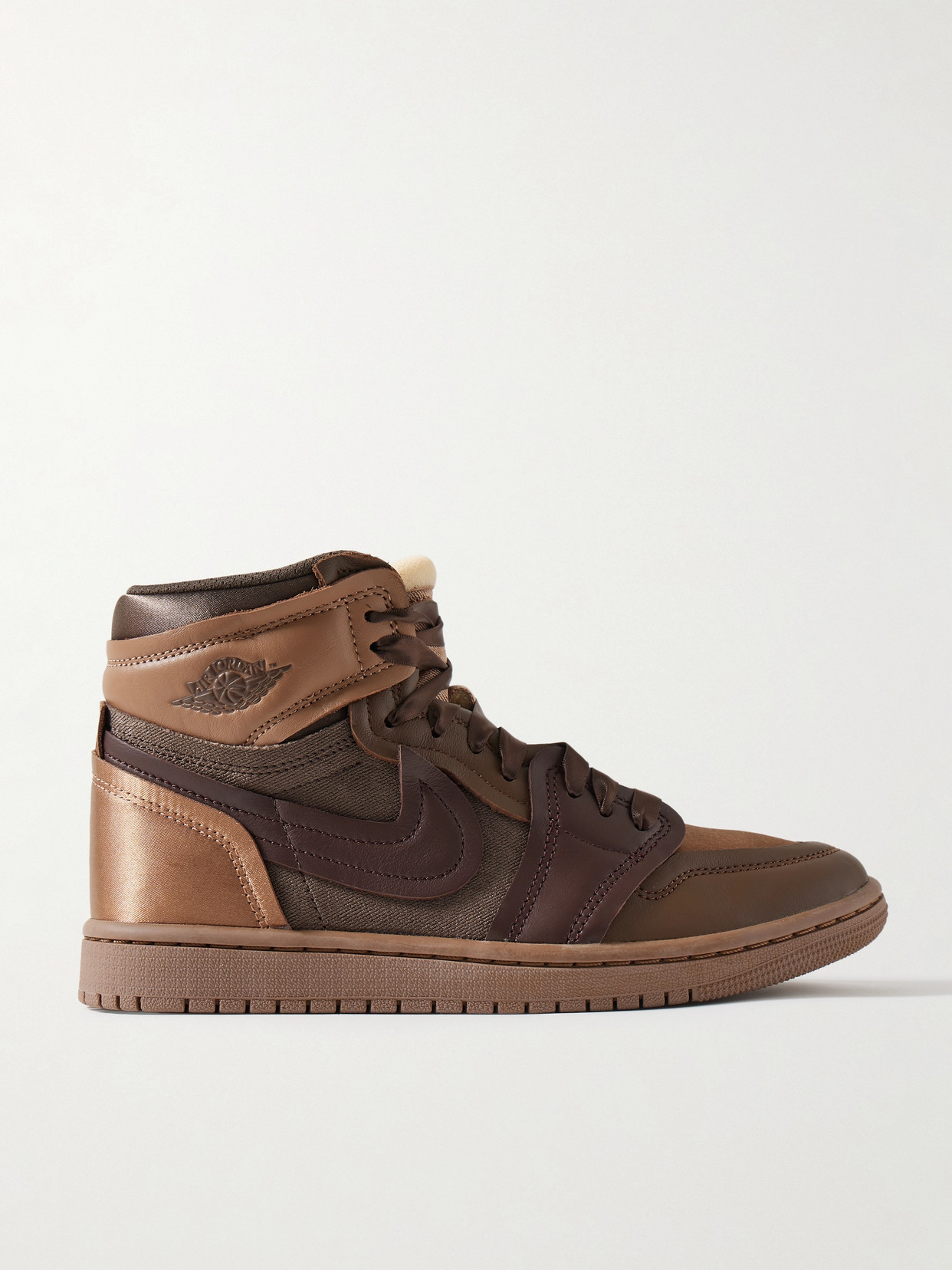 Nike Air Jordan 1 High Satin-trimmed Leather And Twill Sneakers In Brown