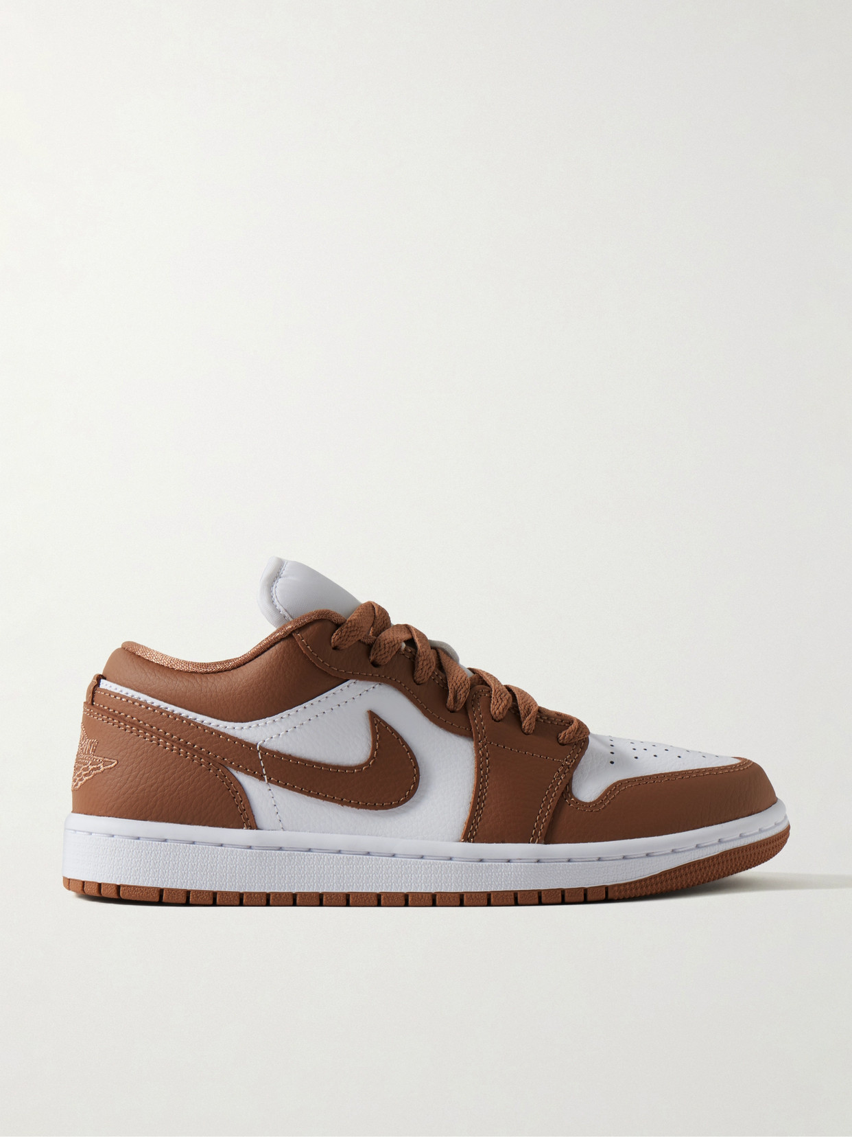 Nike Air Jordan 1 Low Embroidered Leather Sneakers In Brown