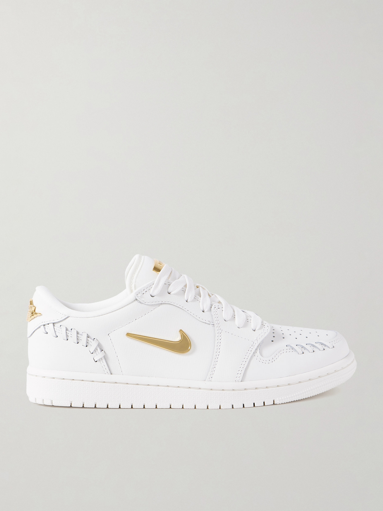 Nike Air Jordan 1 Low Embellished Whipstitched Leather Sneakers In Off-white
