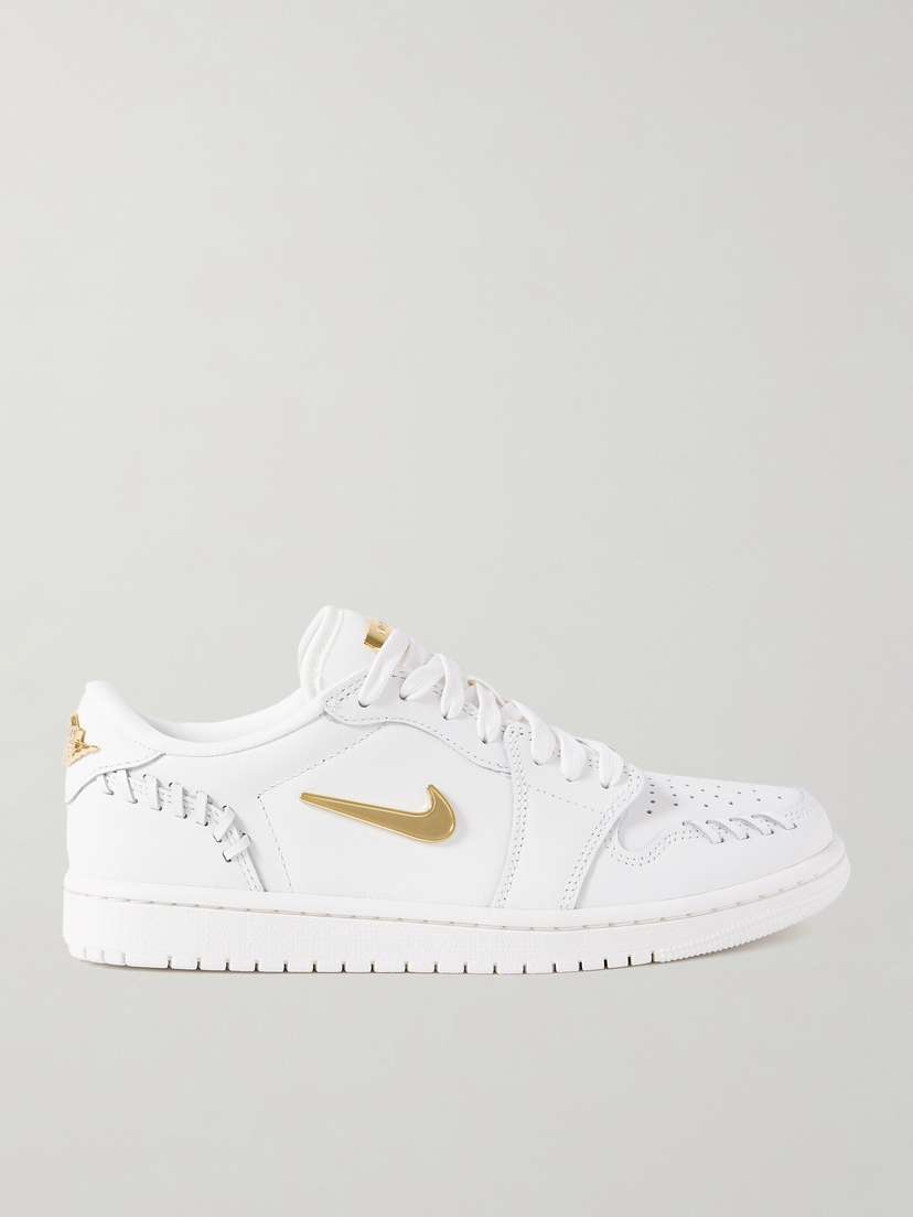 Nike Air Jordan 1 Low Embellished Whipstitched Leather Sneakers