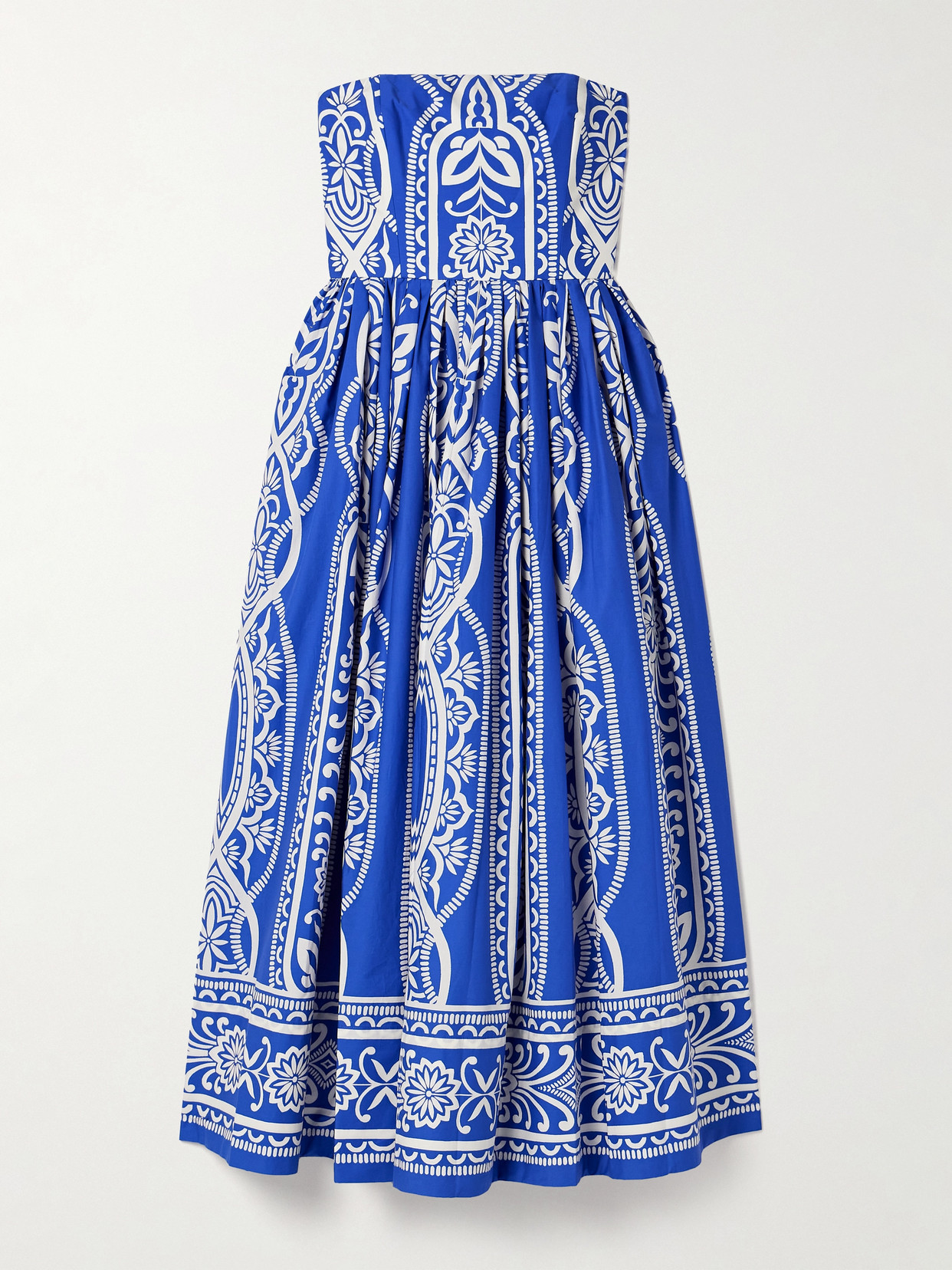Cara Cara - Torres Strapless Printed Cotton-poplin Midi Dress - Cobalt blue