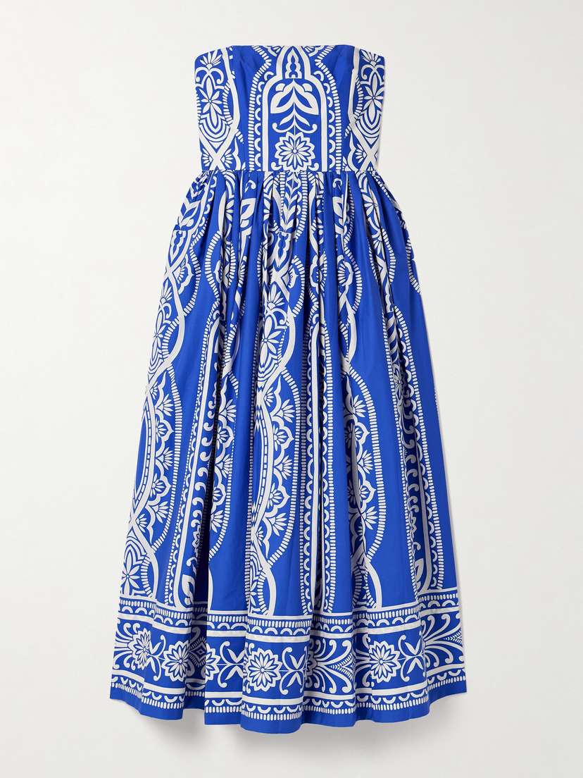 Cara Cara Torres Strapless Printed Cotton-poplin Midi Dress