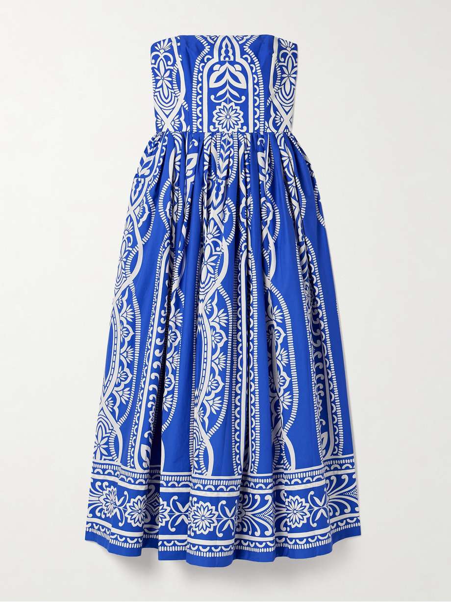 torres strapless printed cotton-poplin midi dress