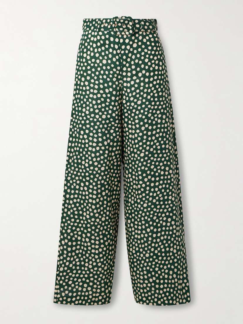 Cara Cara Mayflower Belted Polka-dot Linen Wide-leg Pants