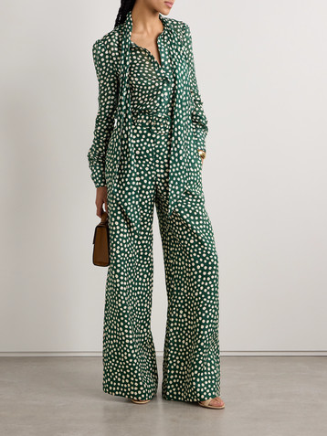 Cara Cara Mayflower belted polka-dot linen wide-leg pants