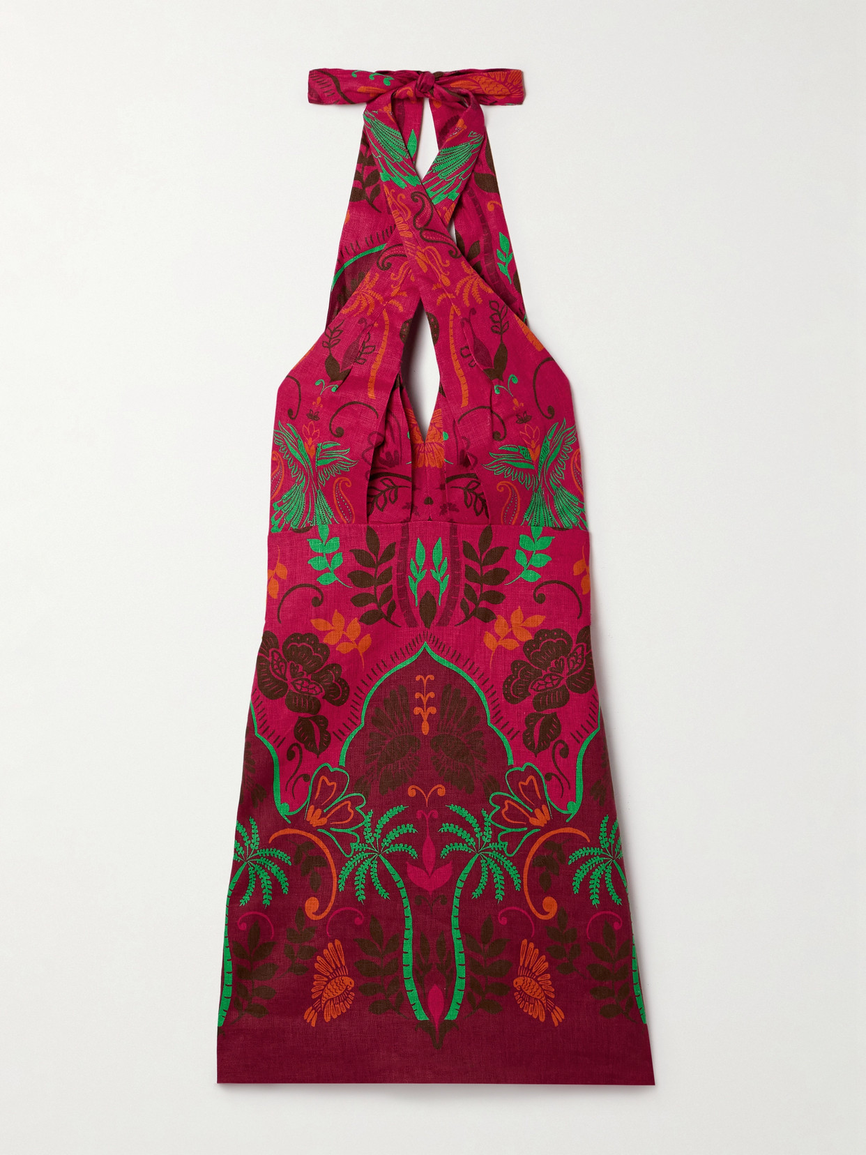 Cara Cara Perla Printed Linen Halterneck Mini Dress In Pink