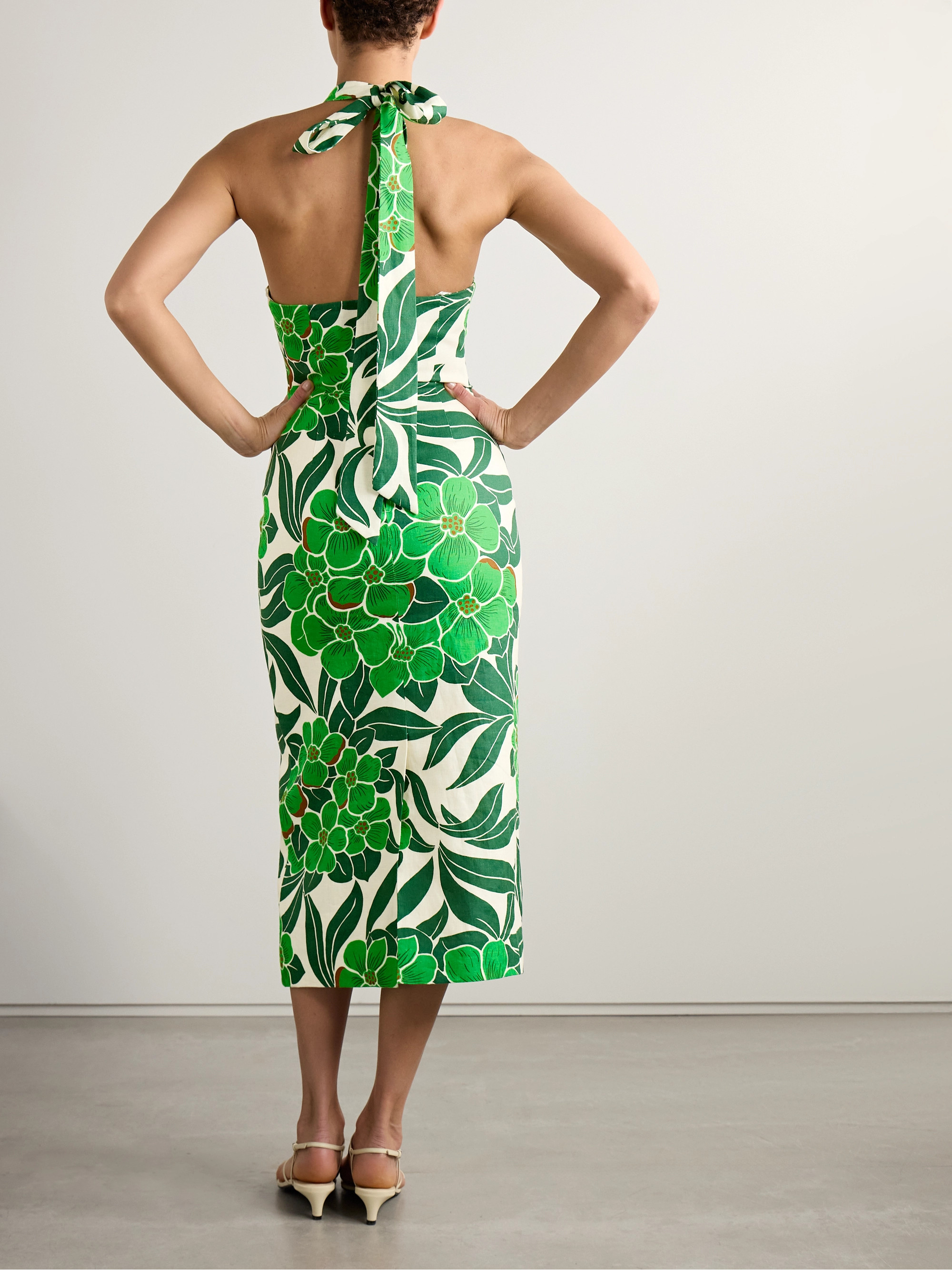 Cara Cara Perla printed linen halterneck midi dress