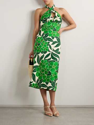 Cara Cara Perla printed linen halterneck midi dress