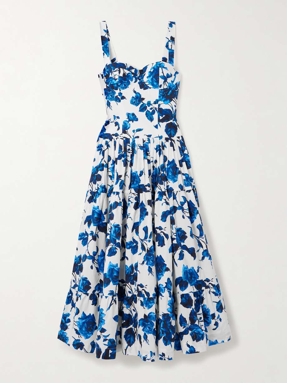 santiago tiered floral-print cotton-poplin midi dress