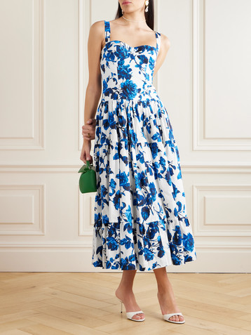 Cara Cara Santiago tiered floral-print cotton-poplin midi dress