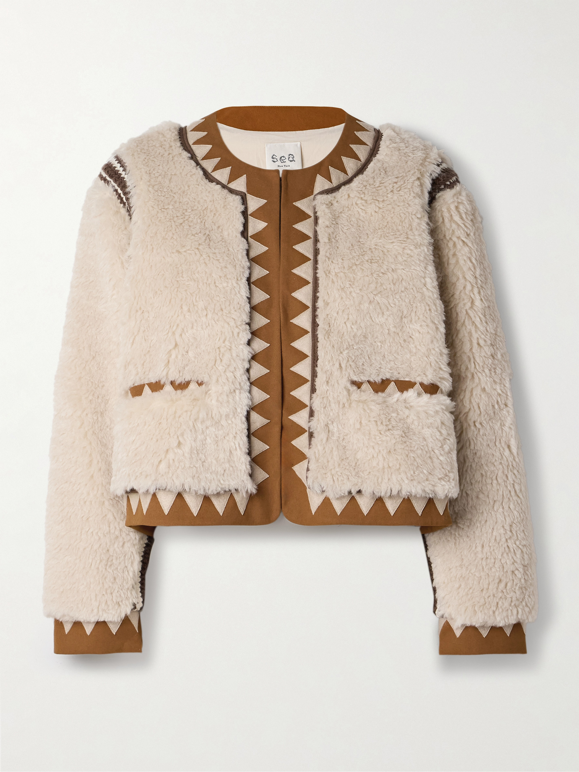 Sea Ginevra leather and suede-trimmed faux shearling jacket thumbnail