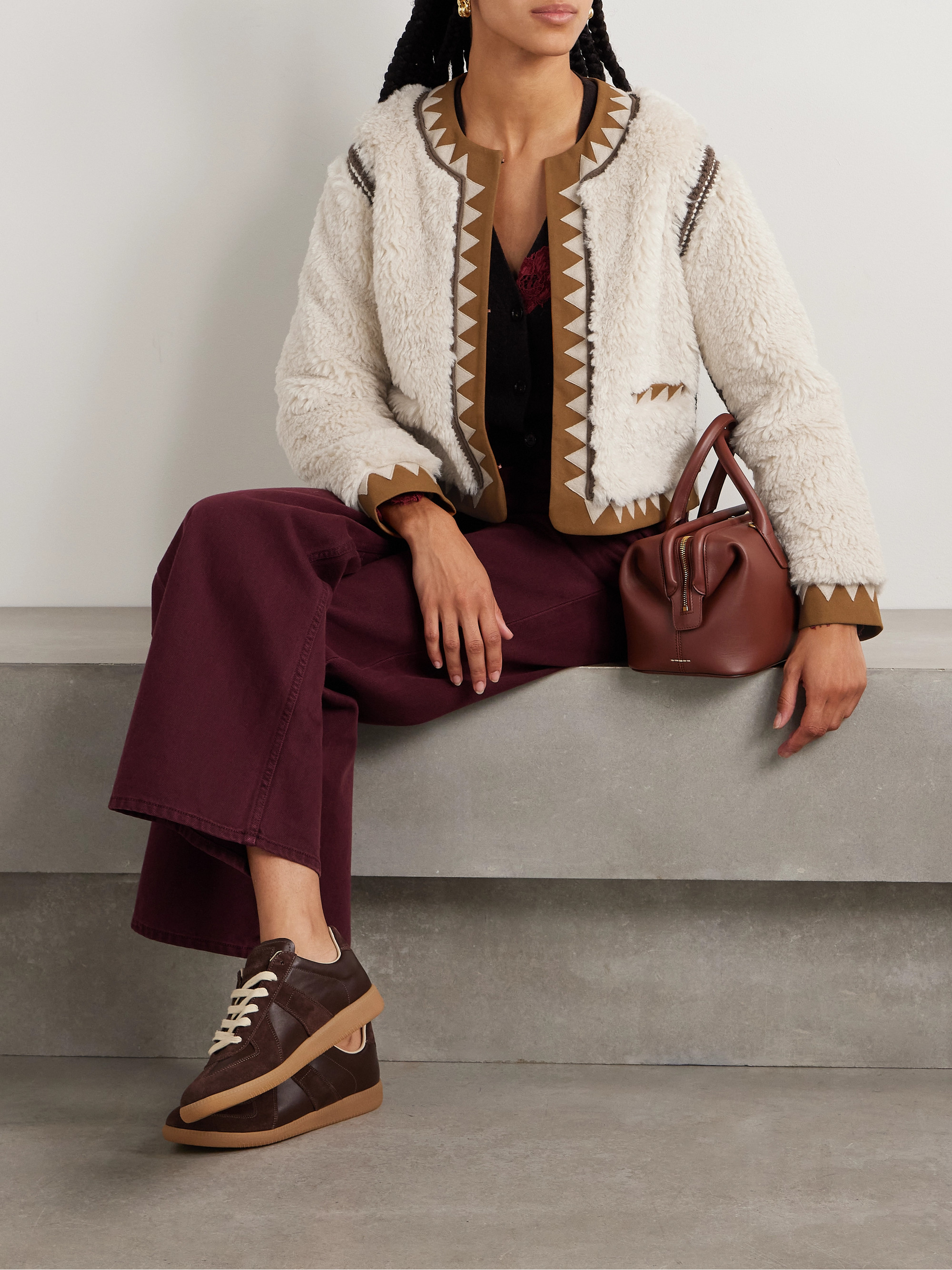 Sea Ginevra leather and suede-trimmed faux shearling jacket thumbnail