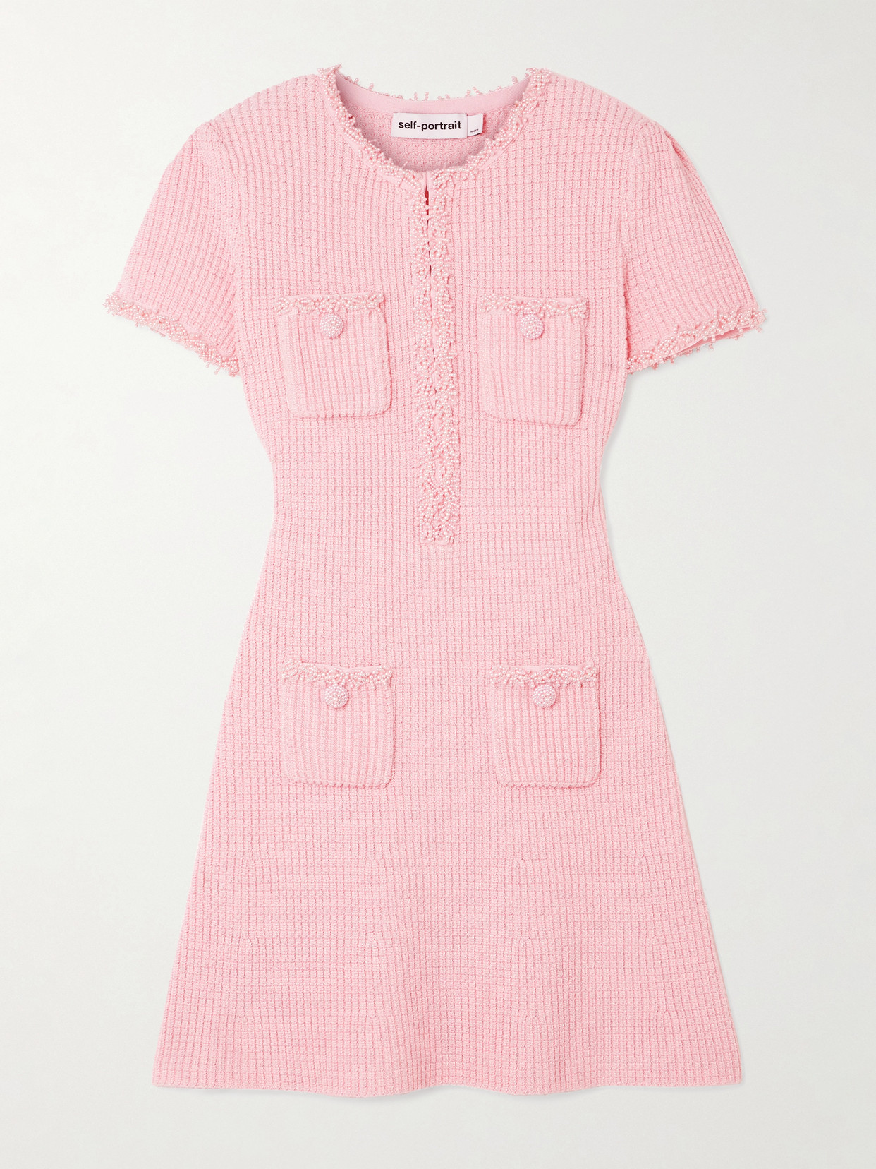 Self-portrait Womens Bead-embellished Short-sleeve Knit Mini Dress Pink In Pink