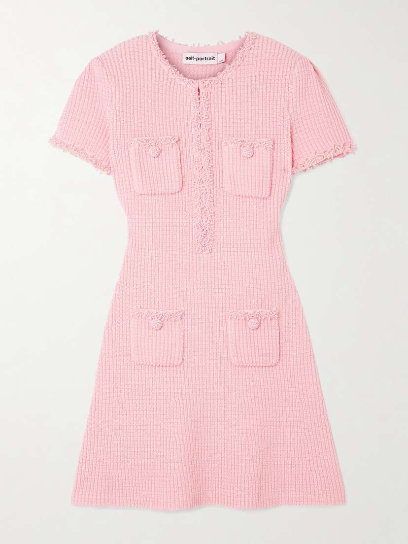 Self-Portrait Faux Pearl-embellished Waffle-knit Mini Dress - x small
