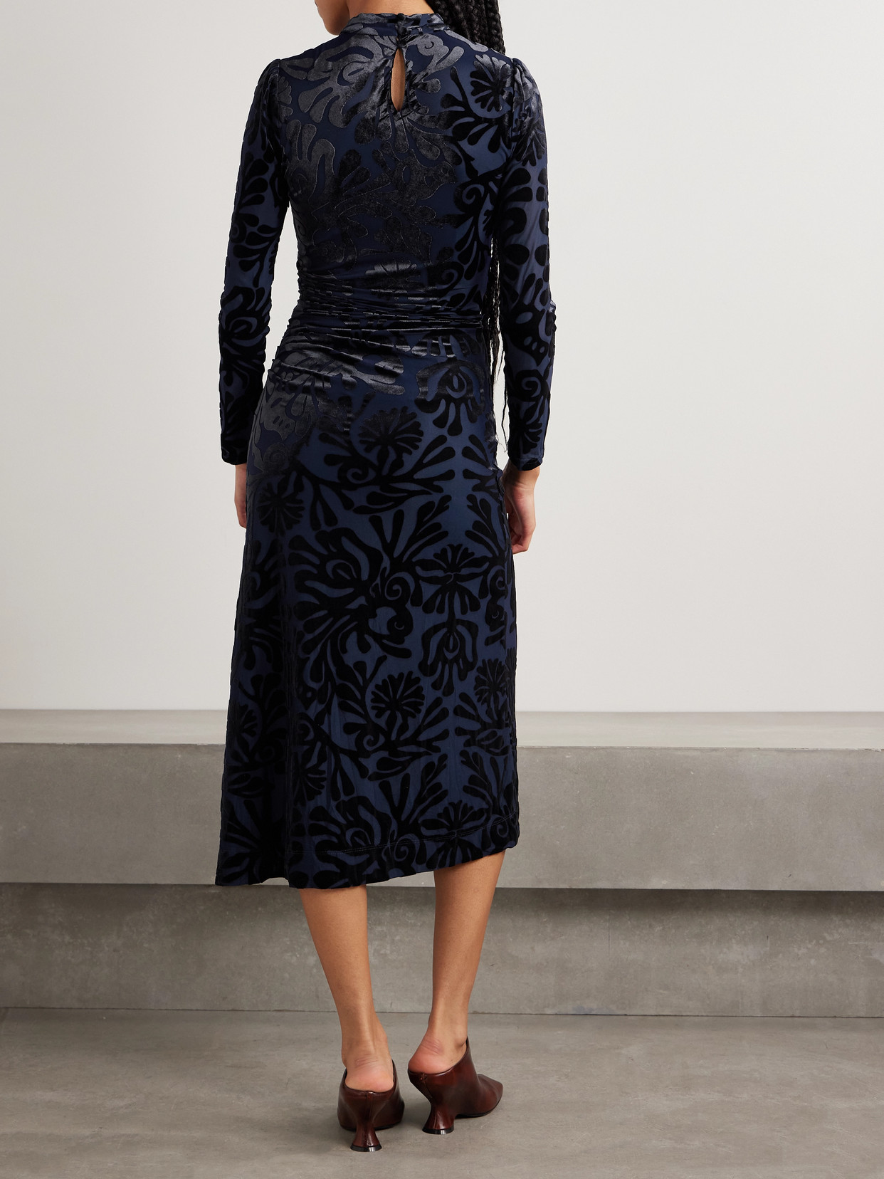 Sea Alia Mock-neck Burnout Velvet Midi Dress In Blue