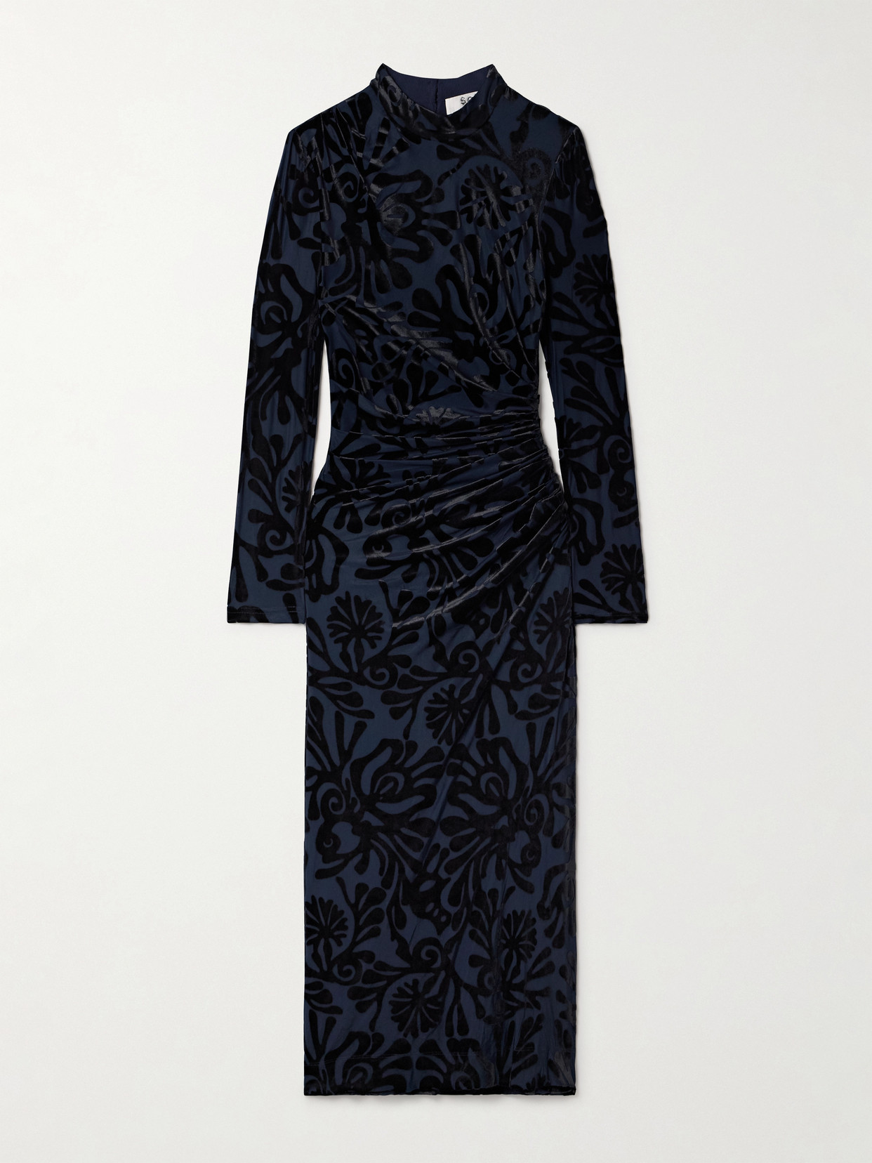 Sea Alia Mock-neck Burnout Velvet Midi Dress In Blue