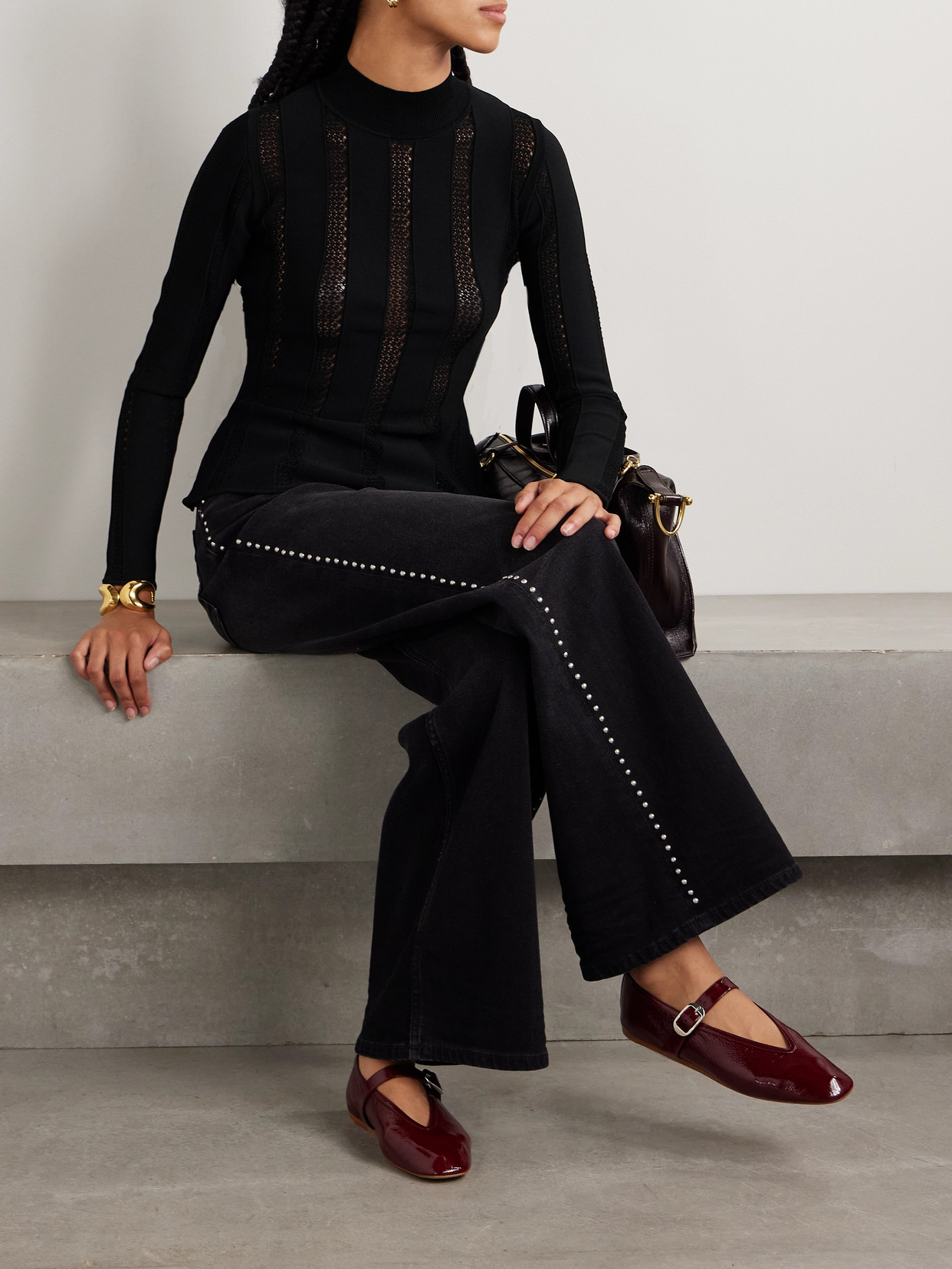 Sea Devon Paneled Stretch-knit Top In Black