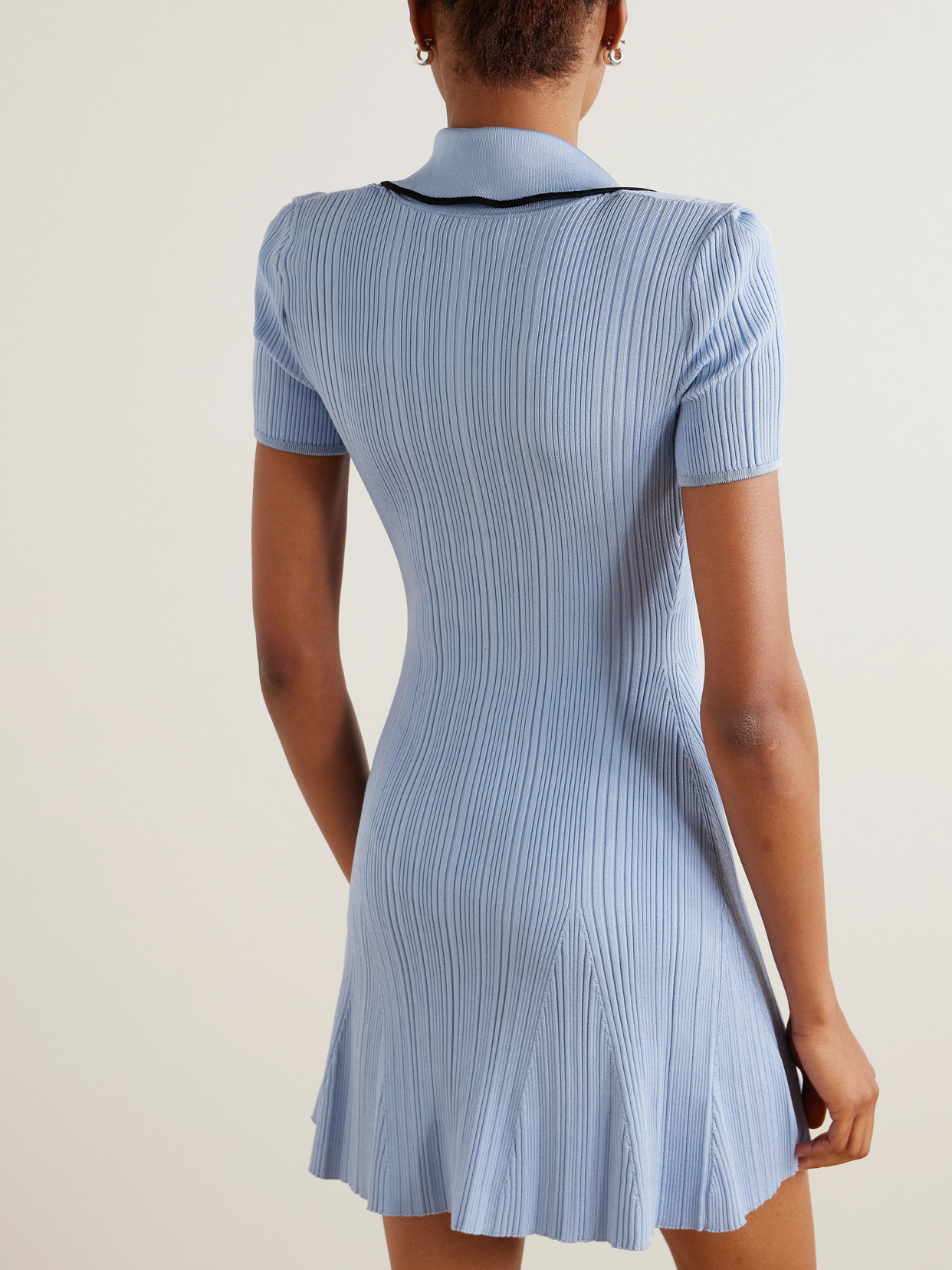 Shop Self-portrait Ribbed-knit Mini Dress In Blue