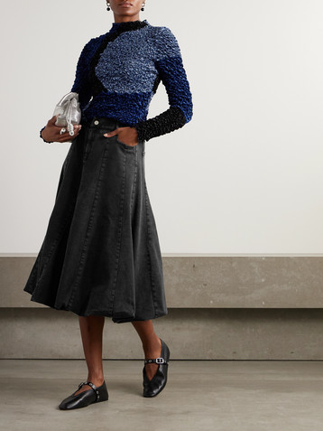 Sea Elle paneled denim midi skirt