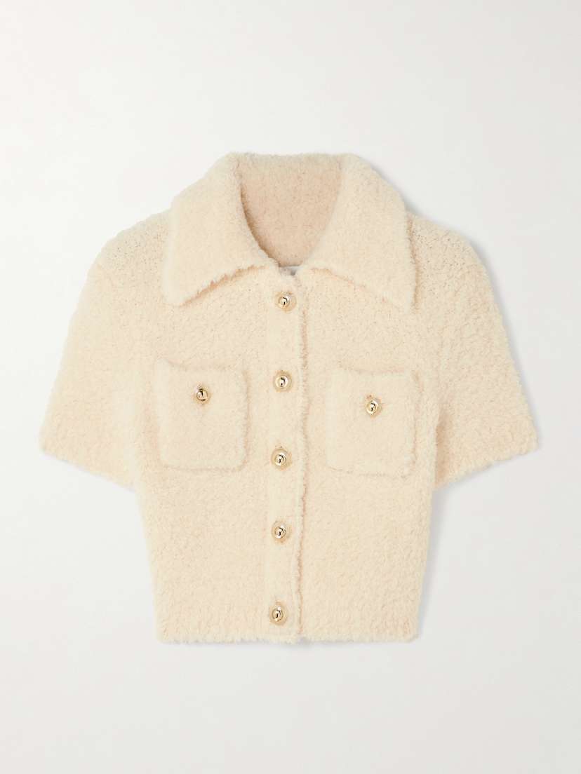 Self-Portrait Cropped Embellished Wool-blend Bouclé Top