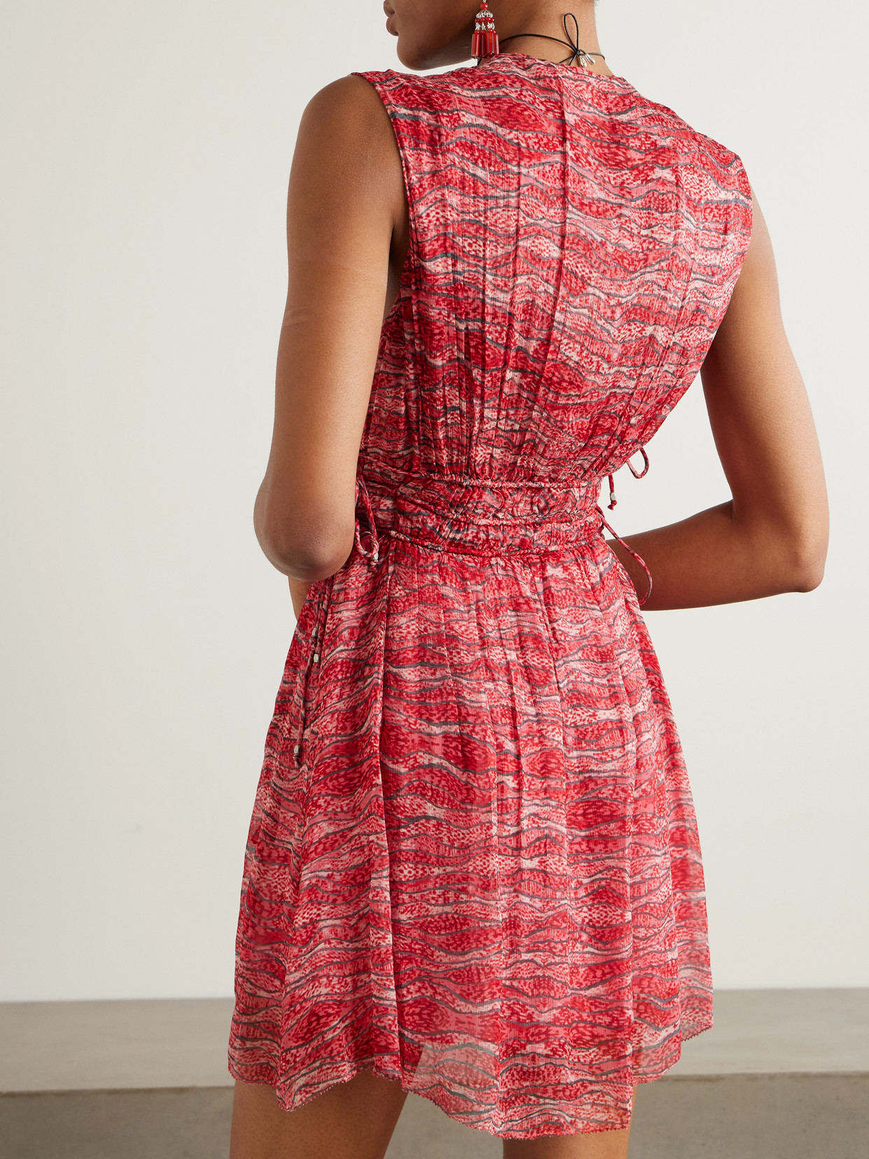 Shop Isabel Marant Étoile Anawa Tie-detailed Gathered Printed Crepon Mini Dress In Red