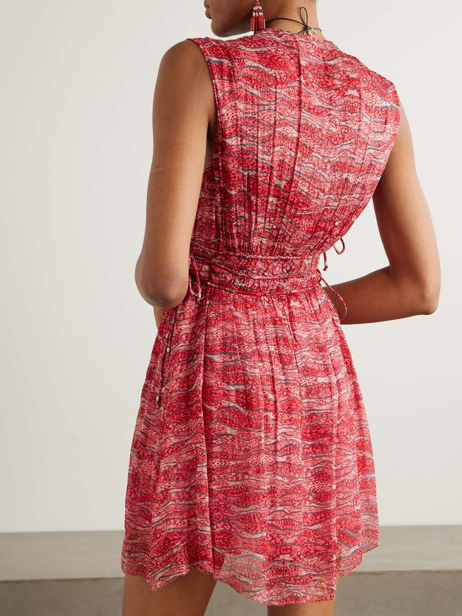 anawa tie-detailed gathered printed crepon mini dress