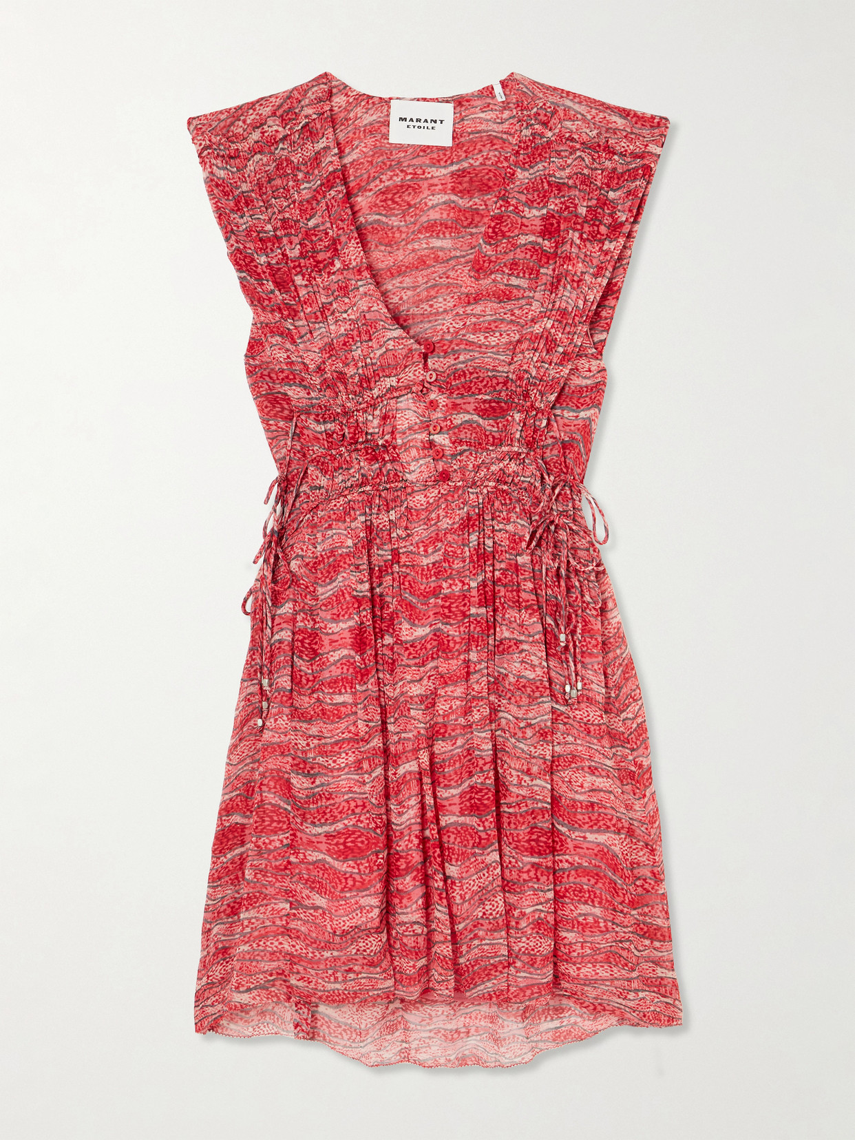 Isabel Marant Étoile Anawa Tie-detailed Gathered Printed Crepon Mini Dress In Red